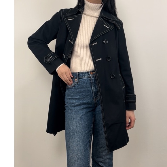 Vintage Massini Black Contrast Stitching Trench Coat - Picture 2 of 8